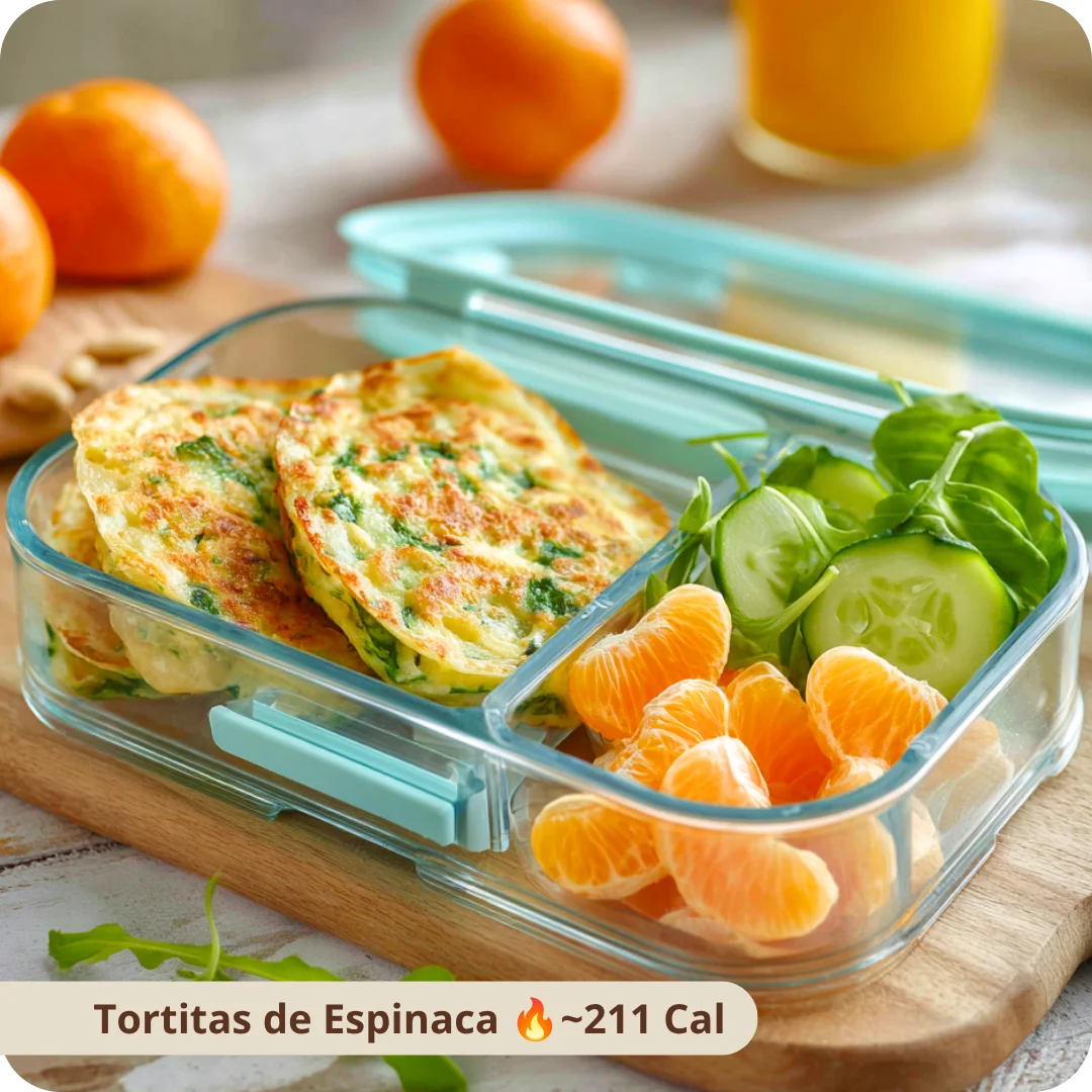 Tortitas de espinaca con mandarina y pepino