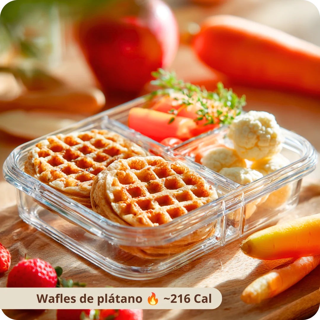 Wafles de plátano con frutas frescas en lonchera