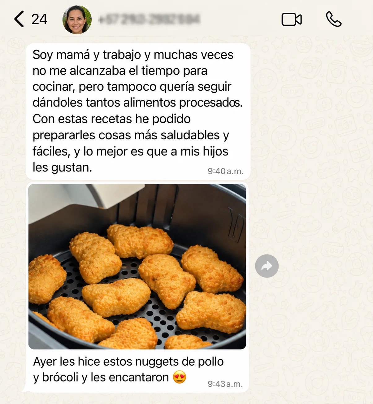 Testimonio de Carmen: nuggets de pollo y brócoli en freidora de aire