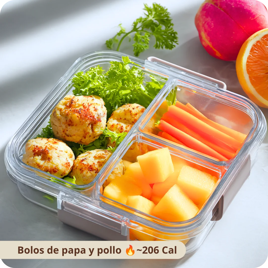 Bolos de papa y pollo con zanahoria y melón